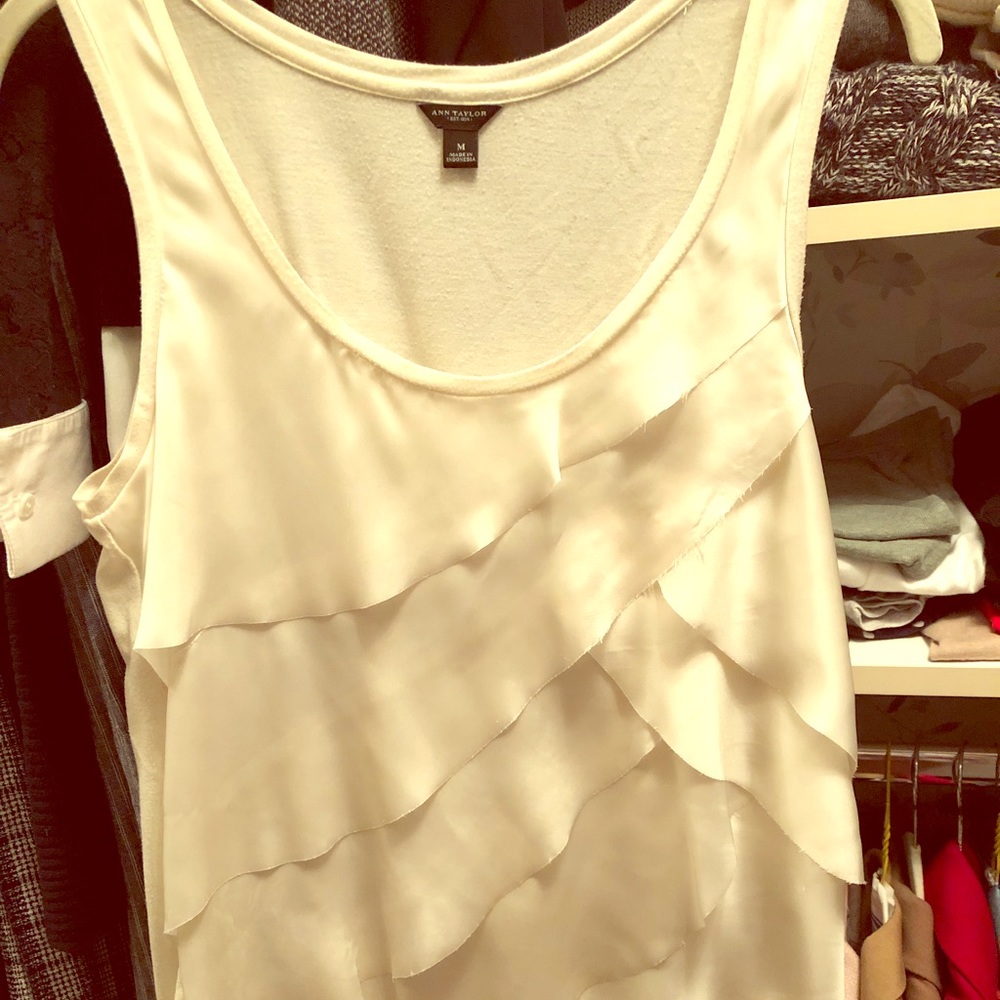 White Ann Taylor Ruffle Front Layered Tank